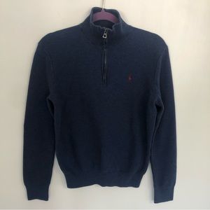 POLO RALPH LAUREN Pima Cotton Men’s Blue 1/4 Zip Pullover Sweater Sz SP